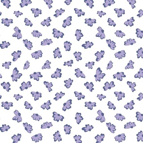 Little Flowers in blue and mauve daisies on white repeat pattern for kids