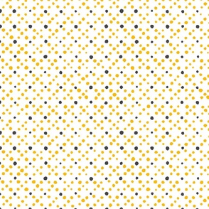 Modern organic yellow and black polka dots on white lace style pattern