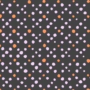 Dots and Spots mauve and orange organic polka dots on black