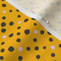 Organic spots black on yellow organic polka dot lace repeat pattern