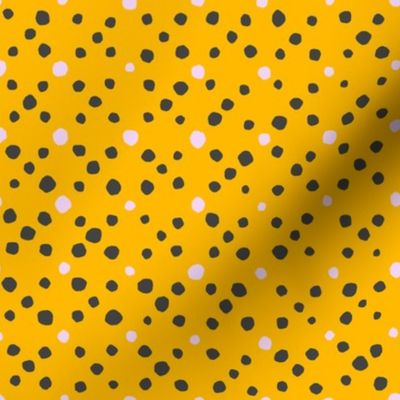 Organic spots black on yellow organic polka dot lace repeat pattern