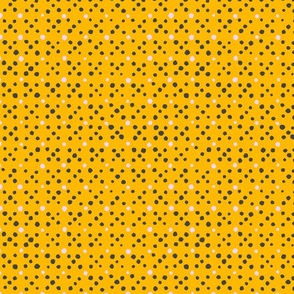 Organic spots black on yellow organic polka dot lace repeat pattern