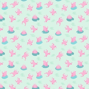 (S) Cute pink monster frogs over light green background