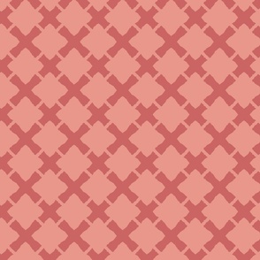 Lattice Squares, Coral on Berry Red