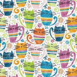 cat - percy cat - funny watercolor cats and flowers - cute colorful cat fabric and wallpaper