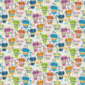 cat - percy cat small - funny watercolor cats and flowers - cute colorful cat fabric and wallpaper