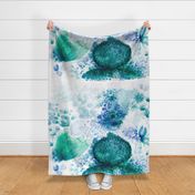 Abstract BlueGreen Floral Watercolor