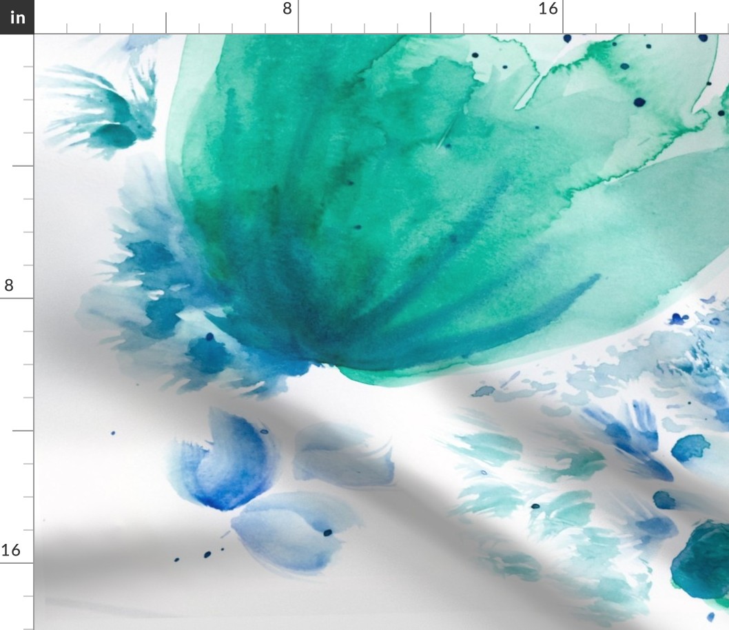 Abstract BlueGreen Floral Watercolor