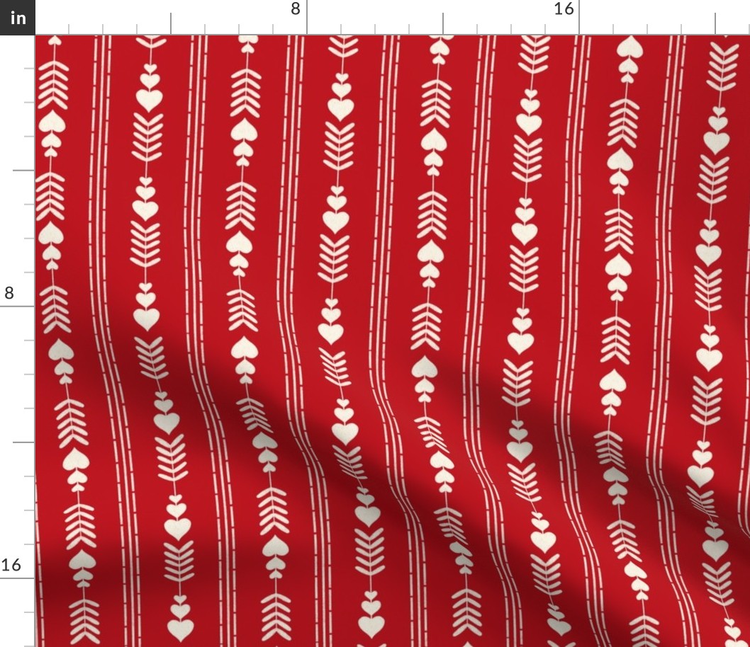 Valentine Heart Arrow Stripes | Neutral Cream on Red Background | Hand Drawn Texture | Medium