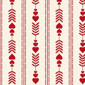 Valentine Heart Arrow Stripes | Red on Neutral Cream Background | Hand Drawn Texture | Large