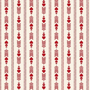 Valentine Heart Arrow Stripes | Red on Neutral Cream Background | Hand Drawn Texture | Medium