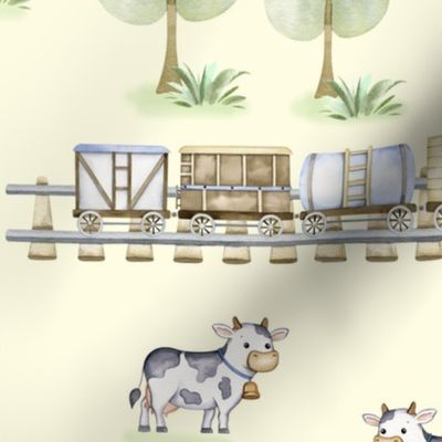 Farm Animals Train Ride Yellow Kids Room