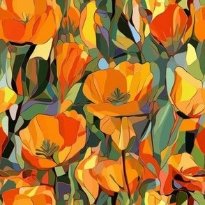 Cubist California Poppies: Vivid Mosaic