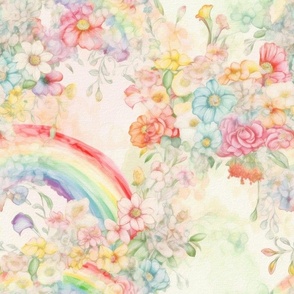 Mid-Century Rainbow Blossoms: Cottage Floral Charm