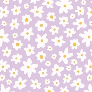 7 x 9 Spring floral daisy, white, yellow on purple 