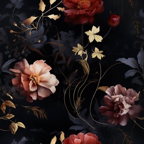 Romantic gothic floral moody bedding floral with black background moody flower Victorian noir dark floral modern gothic 