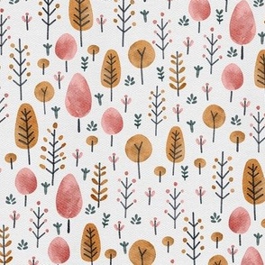 Watercolor Scandi Forest Trees and Botanicals