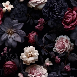 Black flowers with rich red rose moody wallpaper with gothic flower bedding moody decor black and red dramatic floral 