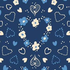 L | Something Blue Daisy Flower & Valentine Love Heart Wedding Confetti Dotted Lovecore Doodles in Blue and Cream