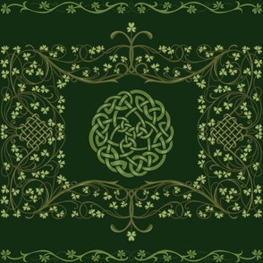 Clover and Celtic Knots on dark green large scale