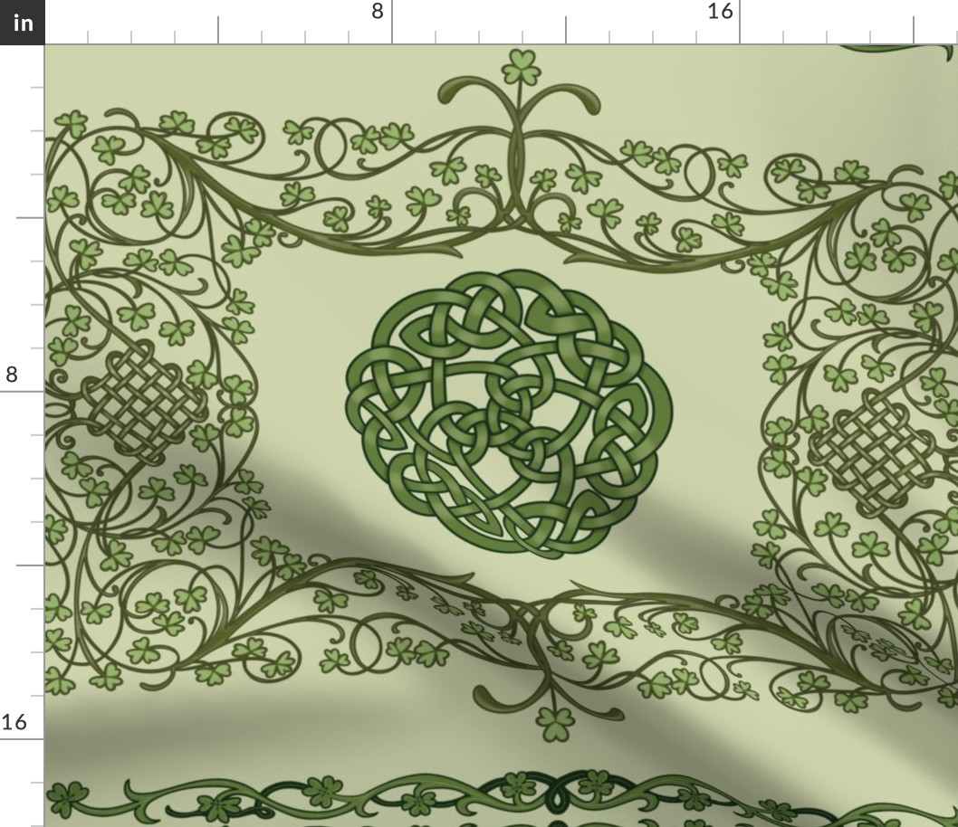 Clover and Celtic Knots on pale green large scale
