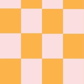 Large-Scale retro-modern checker design  in colors of pink and orange