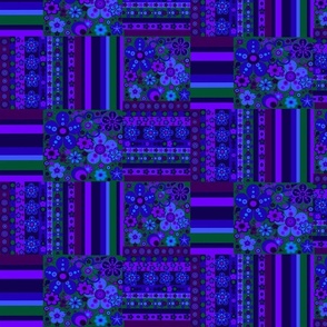 Mod Psychedelic Purple Blue and Green Flower Power