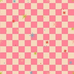 Space Girl Glitter on Pink Checkers