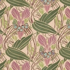 1905 Nouveau Deco Iris and Ribbons by Emile-Alain Seguy - on Textured Background