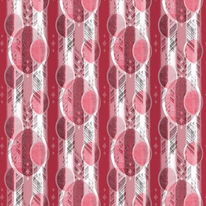 Pink-red ornament on a gray-white striped background.