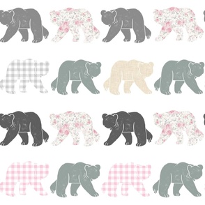 Woodland Bear Pink Sage and Cream Linen