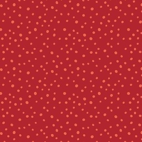 Mini Polka Dots poppy orange on red 