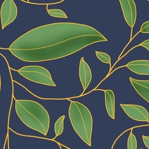 Twirly Green Vines on Dark Blue