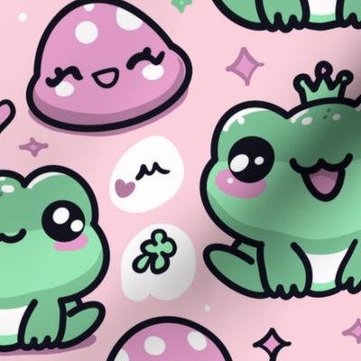 Kawaii Frogs Green and Pink