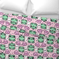 Kawaii Frogs Green and Pink