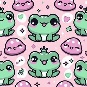 Kawaii Frogs Green and Pink