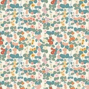 Modern abstract floral, Soft Pastel Whimsical,  Bold Spring Floral, hollyhock Flowers// Mini Scale