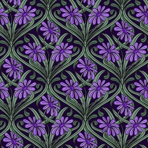 Daisy Delight / Small Scale / Art Nouveau Daisies in Royal Purple 