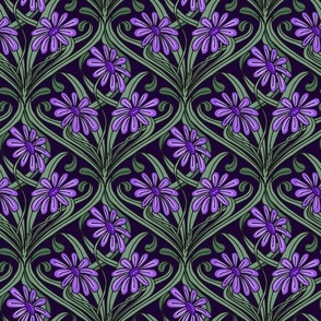 Daisy Delight / Medium Scale / Art Nouveau Daisies in Royal Purple 