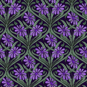 Daisy Delight  / Large Scale / Art Nouveau Daisies in Royal Purple 