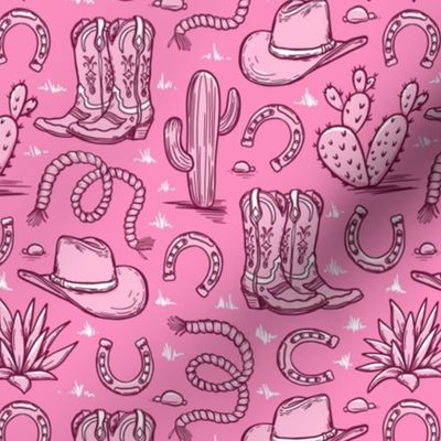 vintage western cowgirl toile ,western boots hot pink  WB24 small scale