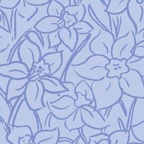 Blue tonal hand drawn spring daffodil large scale