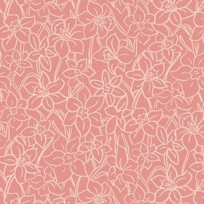 Carnation pink tonal sketchy spring daffodil small scale