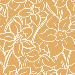 Mustard tonal hand drawn spring daffodil large scale