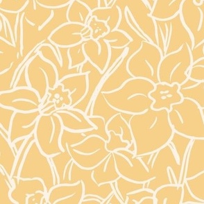 Soft yellow tonal organic hand drawn spring daffodil large scale