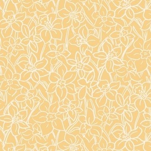 Sunshine yellow tonal hand drawn spring daffodil small scale