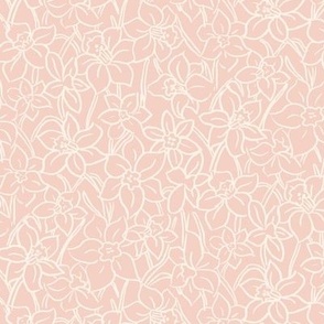 Soft pink tonal hand drawn spring daffodil small scale