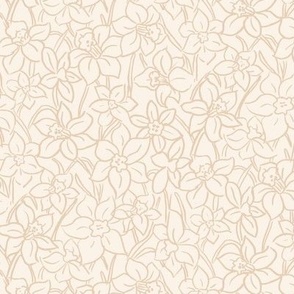 Soft tan tonal hand drawn spring daffodil small scale