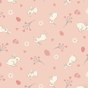 Hopping bunny easter egg floral in soft baby pink