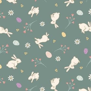 Hopping bunny easter egg floral in sage green